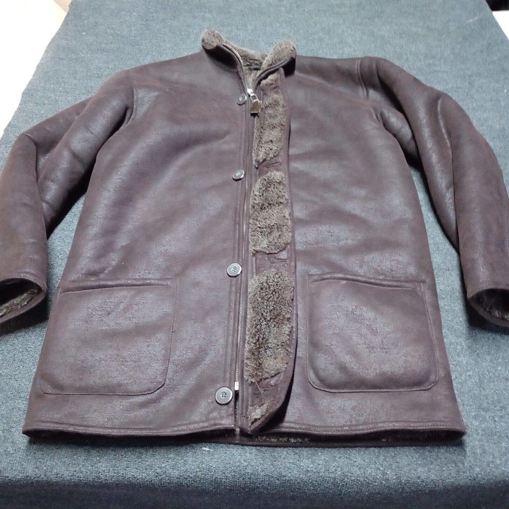 VTG Wilsons Leather Faux‎ Jacket Adult Large Brown Shag Lined Warm Coat